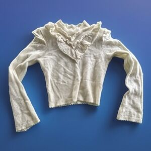 Anthropologie Victoria Cashmere Ruffle Sweater Women's Medium Ivory Soft